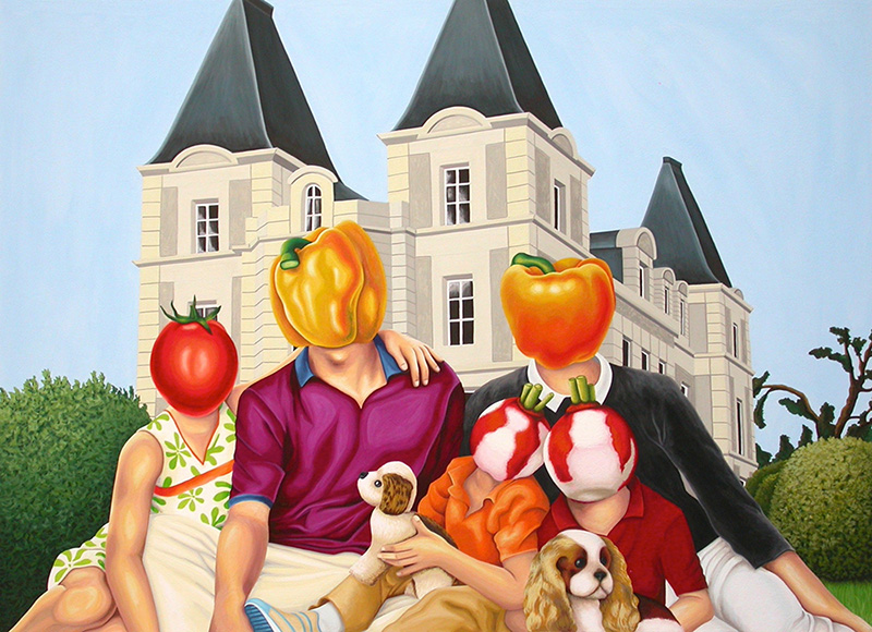 bwb-02 Nouveau Château Veg Heads. 2008, 40 x 56 cm, gouache on paper.