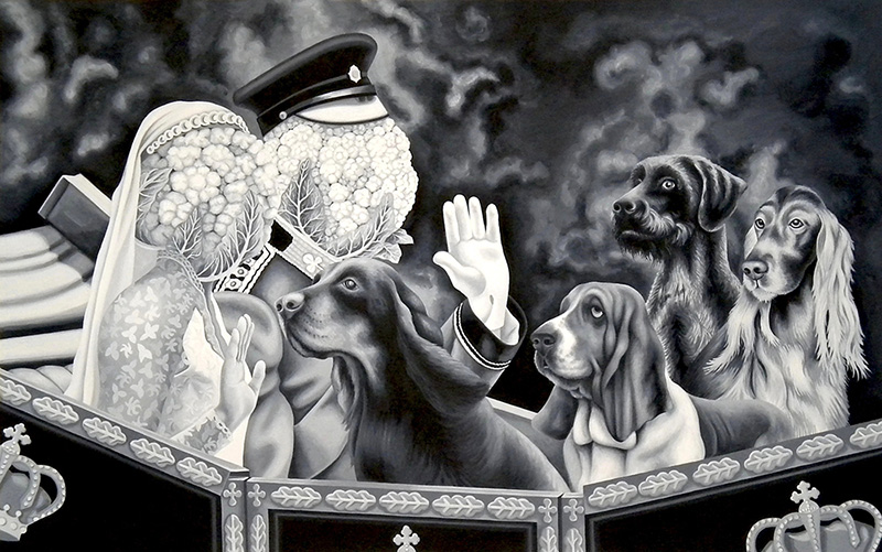 bwb-16 Noble Hounds and Royal Veg Heads. 2011, 48 x 78 cm, water mixable oil paint on canvas.