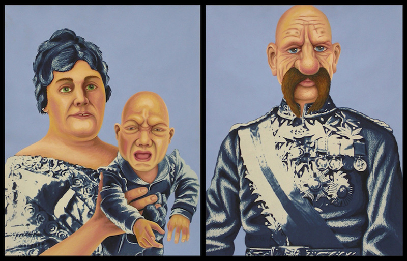 cy-10 Royal Bignose, his Wife and Sceeming Child. 2012, 35 x 28 cm each, cyanotype print,  gouache, watercolour and casein on paper.