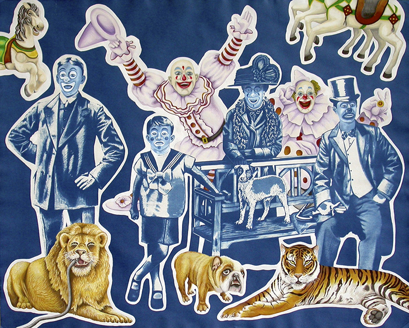 cy-12 Circus Weirdos. 2013, 60 x 75 cm, cyanotype print, gouache and casein on paper.