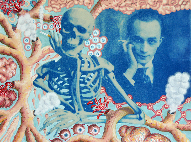 cy-16 Dying for a Fag. 2014, 25.5 x 30.5 cm, cyanotype print, gouache and casien on paper.