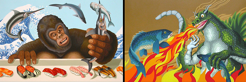 nat-05 Catching Fish & Grilled Fish. 2006, 30.5 x 45.5 cm each, oil on canvas.