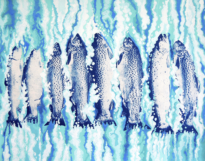 nat-10 8 Fish. 2014, 28 x 35 cm, cyanotype print and gouache on paper.