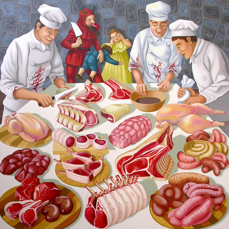sj-13 The Devil Food. 2006, 76 x 76 cm, oil on canvas.