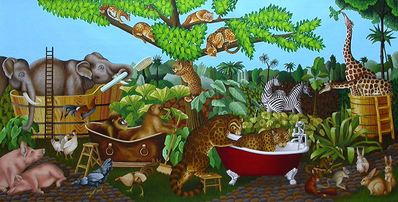 sj-19 Noah Bath. 2007, 75 x 150 cm,  oil on canvas.