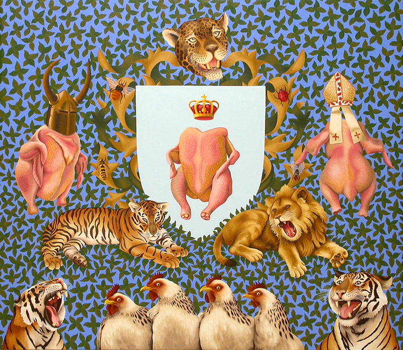 sj-20 Medieval Chickens.  2008, 70 x 80 cm, oil on canvas.