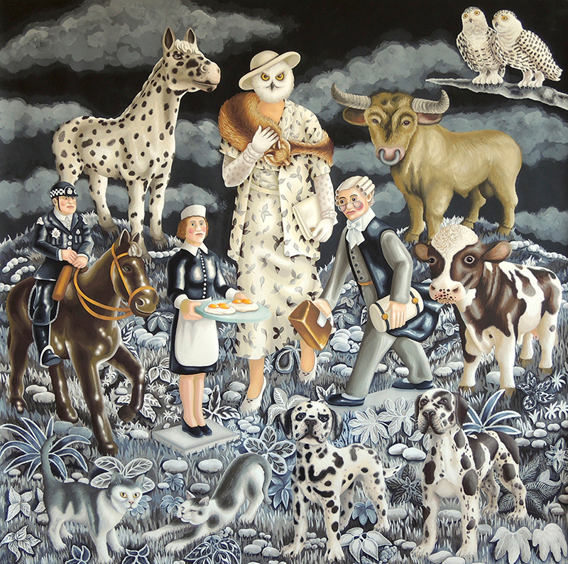 sta-03 Portrait of a Divorce au Clair de Lune. My Husband's Round my Neck. 2014, 140 x 140 cm, gouache on paper.