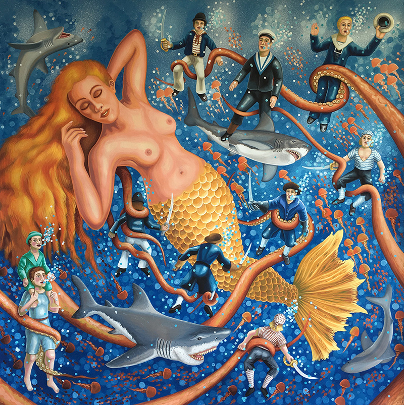 sta-06 Sleeping Mermaid. 2016, 140 x 140 cm, ink and gouache on paper.