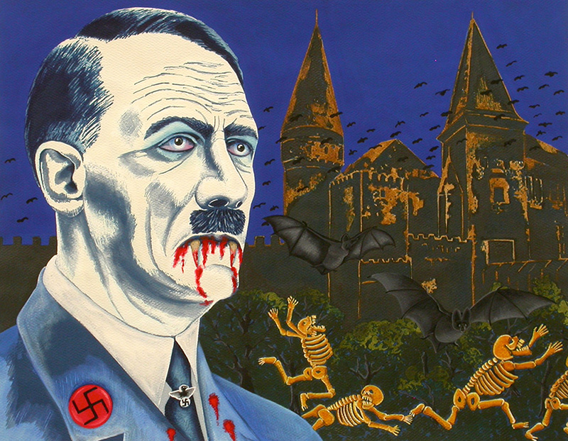 war-03 Portrait of Hitler as a Vampire. 2012, 28 x 35 cm, cyanotype print, watercolour, gouache and casein on paper.