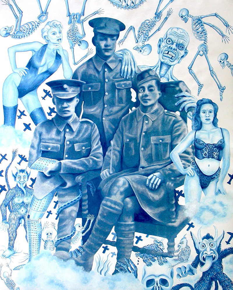 war-07 Military Doodle. 2013, 75 x 60 cm, cyanotype print, gouache and casein on paper.