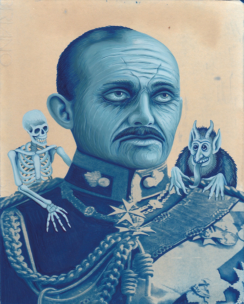 war-11 The Tired General. 2014, 25 x 20 cm, cyanotype print and gouache on paper.