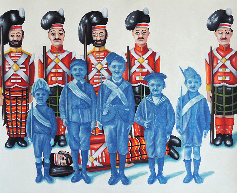 war-14 Boy Soldiers. 2014, 28 x 34 cm, cyanotype print, gouache and casein on paper.