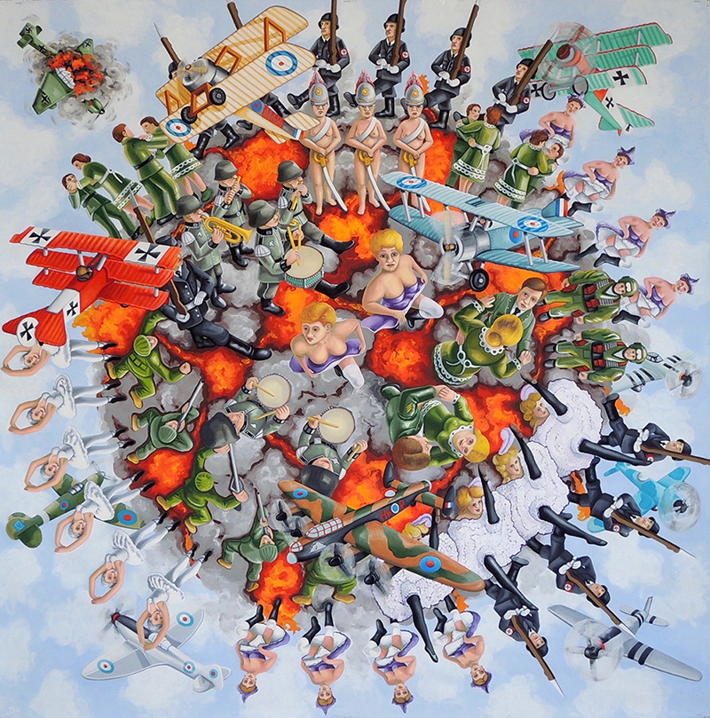 war-23 Nazi Cancan. 2016, 140 x 140 cm, gouache on paper.