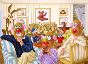 Mr & Mrs Potato Head and their Spoilt Child. 2009, 40 x 56 cm, gouache on paper.     