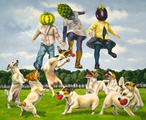 Jumping Veg Heads. 2011, 65 x 80 cm, gouache on paper.     