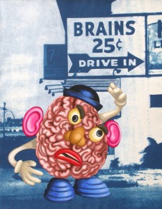 Brains Sale. 2012, 35 x 28 cm, cyanotype print, collage, watercolour and gouache on paper.  