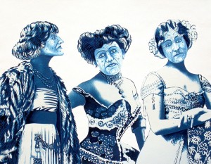 The Three Graces turned Witches. 2012, 28 x 35 cm, cyanotype print, gouache, watercolour and casein on paper.  