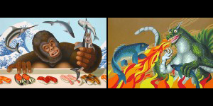 Catching Fish & Grilled Fish. 2006, 30.5 x 45.5 cm each, oil on canvas.   