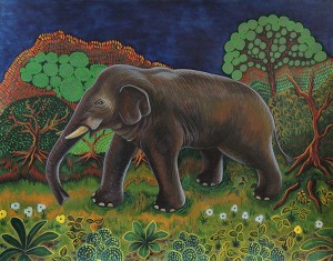 Elephant at Night. 2016, 28 x 35.5 cm, watercolour on paper.   