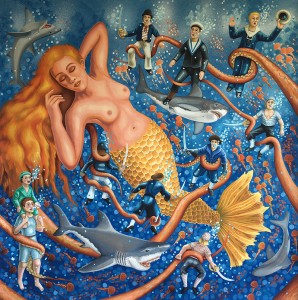 Sleeping Mermaid. 2016, 140 x 140 cm, ink and gouache on paper.  